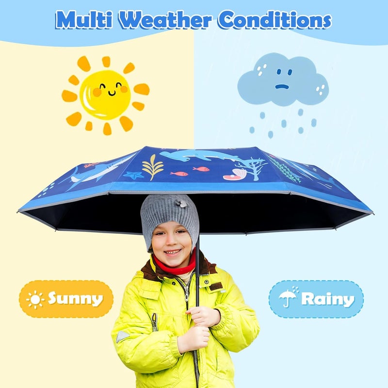 Decalsweet Kids Folding Umbrella Auto Open/Close Anti-rebound Safe Design UV Resistant Automatic Children Travel Umbrellas 8 Rib Reinforced Canopy 360° Reflective Strip Lightweight Cute Umbrella for Girls & Boys - Image 2